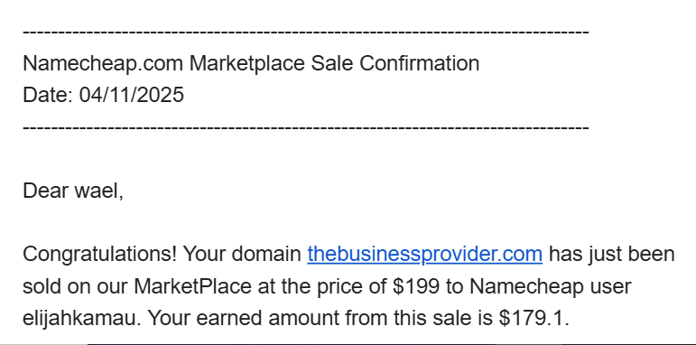 بيع دومين thebusinessprovider.com بسعر 199 دولار على Namecheap