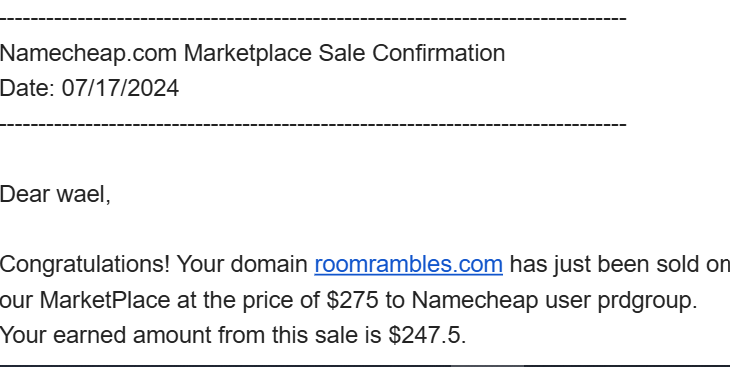 بيع دومين roomrambles.com بسعر 275 دولار على Namecheap