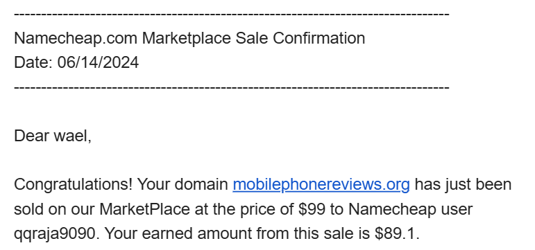 بيع دومين mobilephonereviews.org بسعر 99 دولار على Namecheap