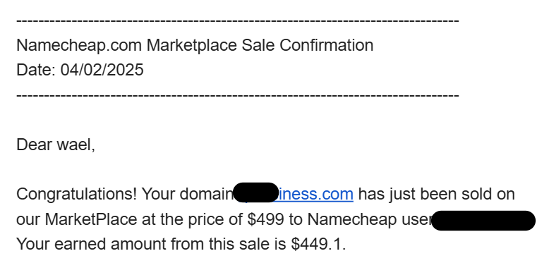 بيع دومين بسعر 499 دولار على Namecheap