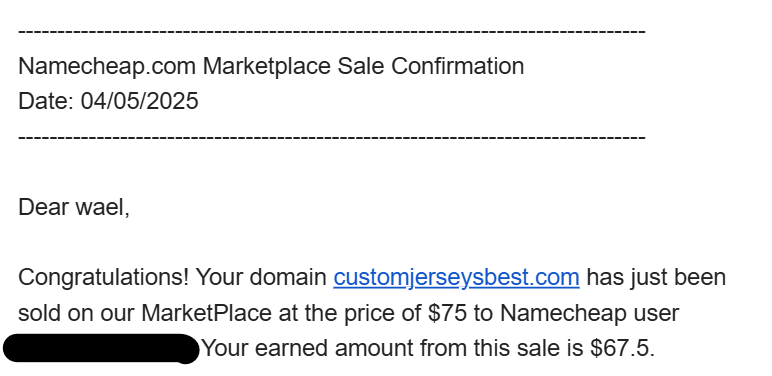 بيع دومين customjerseysbest.com بسعر 75 دولار على Namecheap
