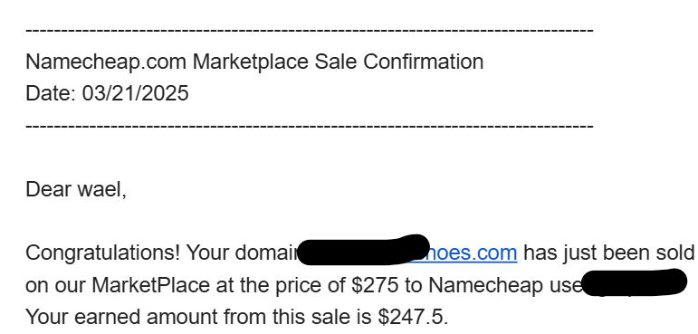 بيع دومين بسعر 275 دولار على Namecheap