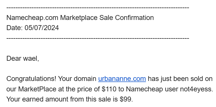 بيع دومين urbananne.com بسعر 110 دولار على Namecheap