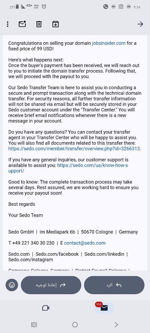 بيع دومين jobsinsider.com بسعر 99 دولار على Sedo