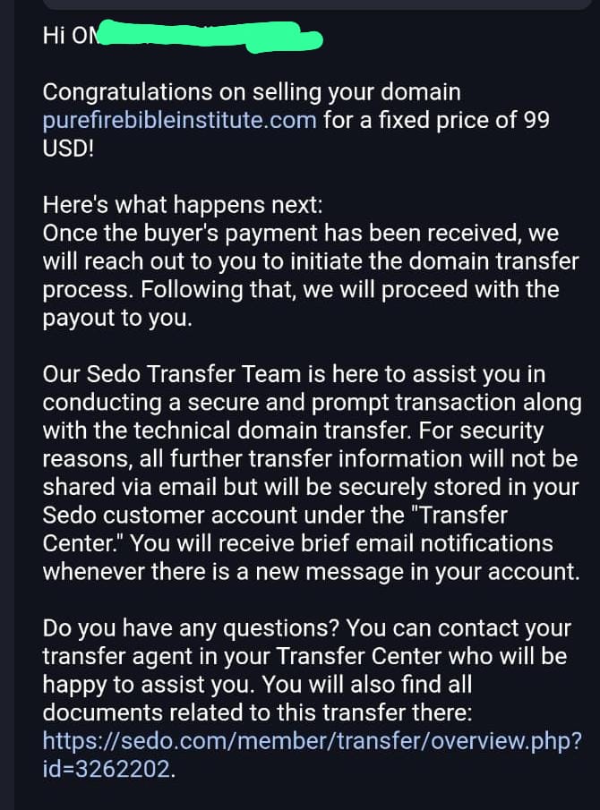 بيع دومين purefirebibleinstitute.com بسعر 99 دولار على Sedo